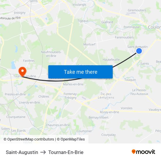 Saint-Augustin to Tournan-En-Brie map