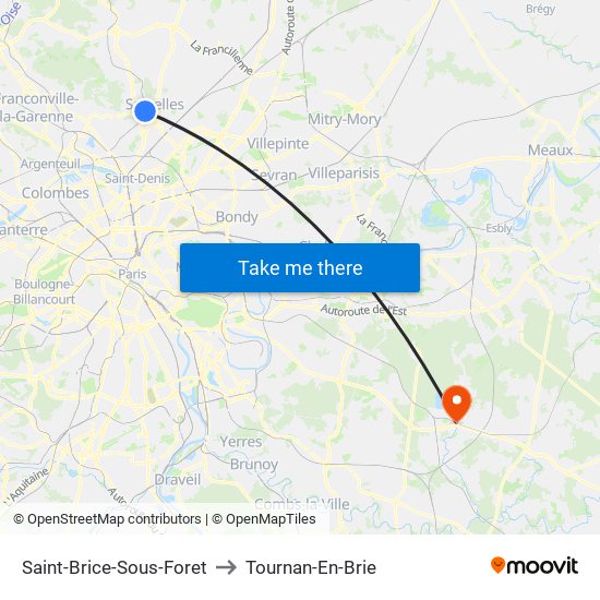 Saint-Brice-Sous-Foret to Tournan-En-Brie map