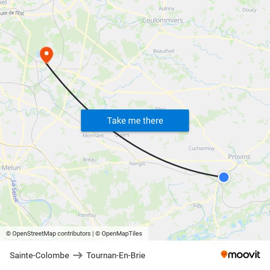 Sainte-Colombe to Tournan-En-Brie map