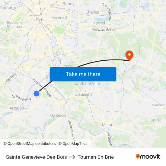 Sainte-Genevieve-Des-Bois to Tournan-En-Brie map