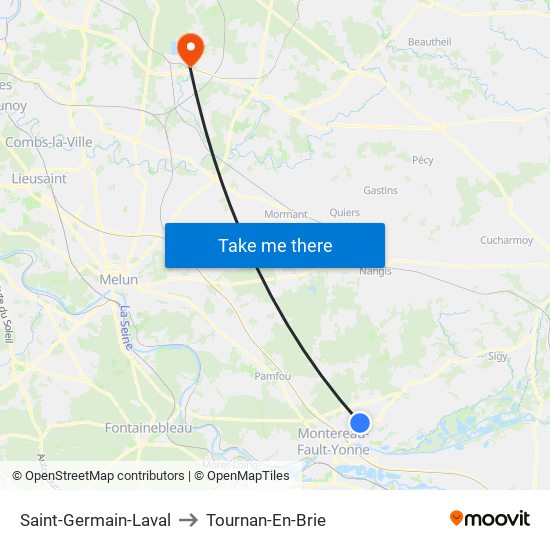 Saint-Germain-Laval to Tournan-En-Brie map