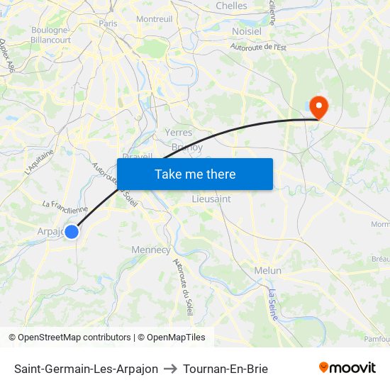 Saint-Germain-Les-Arpajon to Tournan-En-Brie map