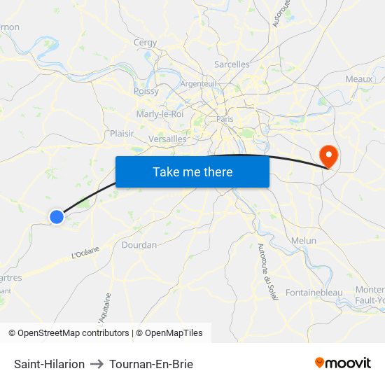 Saint-Hilarion to Tournan-En-Brie map