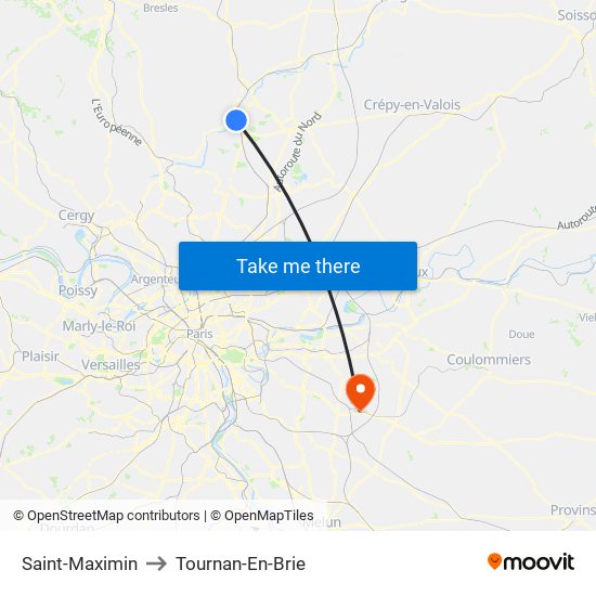 Saint-Maximin to Tournan-En-Brie map