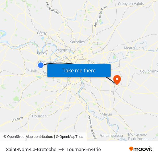Saint-Nom-La-Breteche to Tournan-En-Brie map