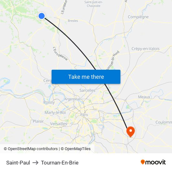 Saint-Paul to Tournan-En-Brie map