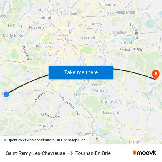Saint-Remy-Les-Chevreuse to Tournan-En-Brie map