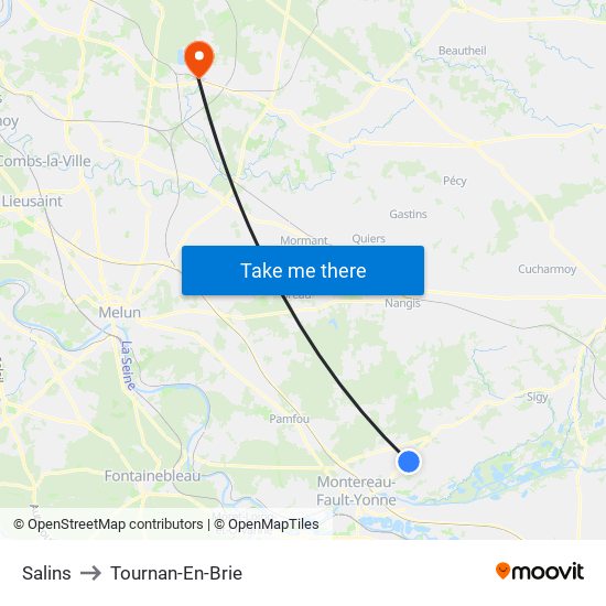 Salins to Tournan-En-Brie map