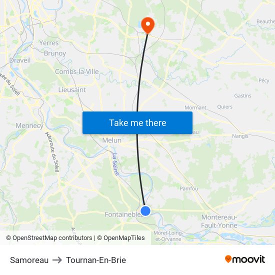 Samoreau to Tournan-En-Brie map