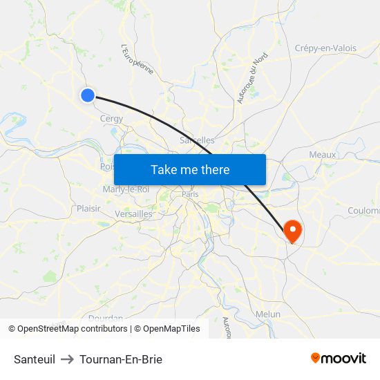 Santeuil to Tournan-En-Brie map