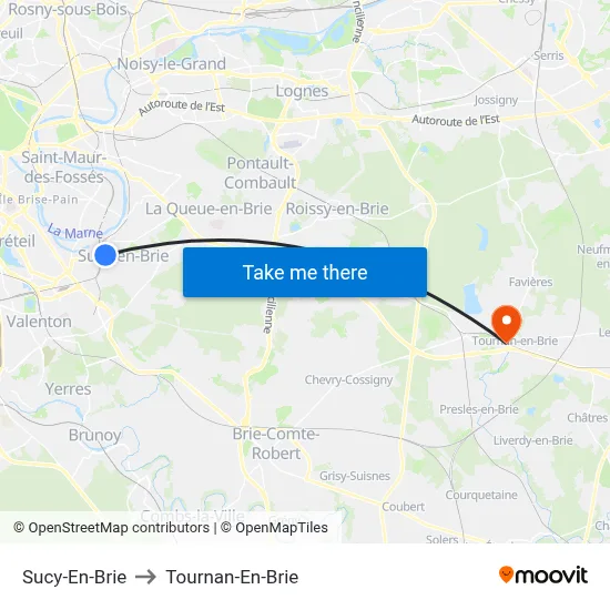 Sucy-En-Brie to Tournan-En-Brie map