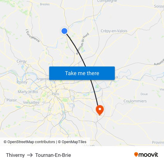 Thiverny to Tournan-En-Brie map