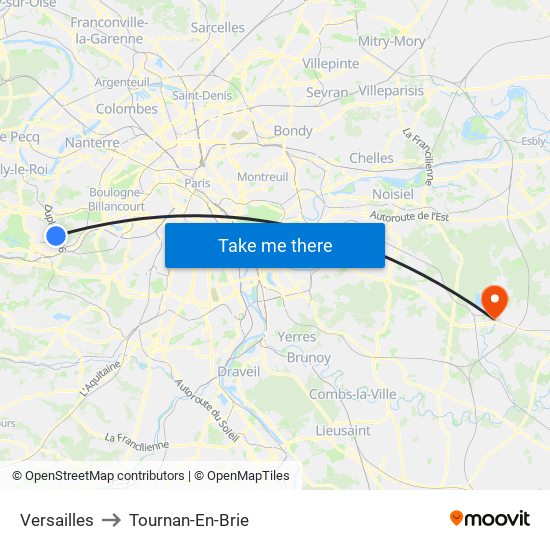 Versailles to Tournan-En-Brie map