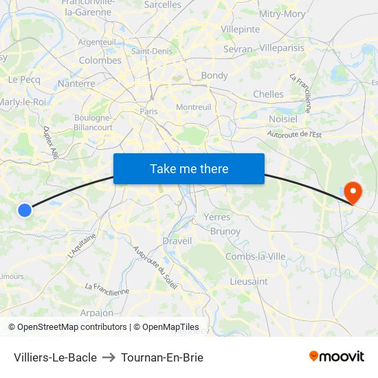 Villiers-Le-Bacle to Tournan-En-Brie map