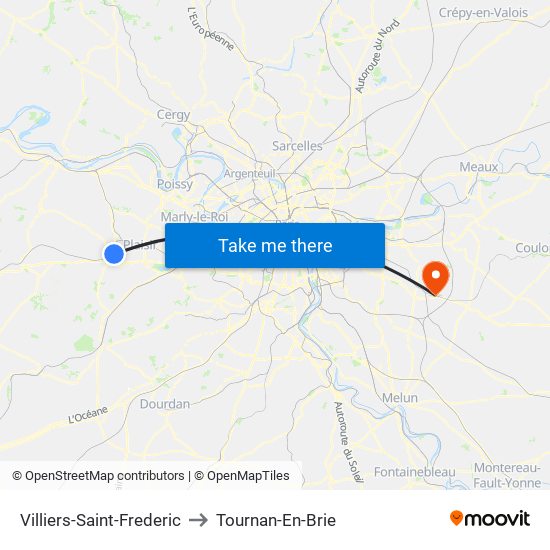 Villiers-Saint-Frederic to Tournan-En-Brie map