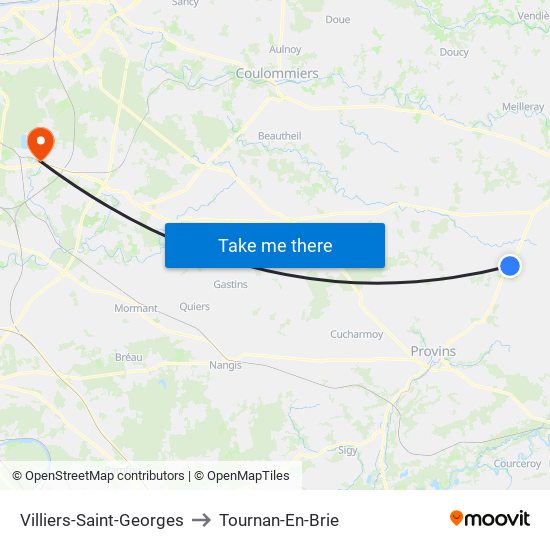 Villiers-Saint-Georges to Tournan-En-Brie map