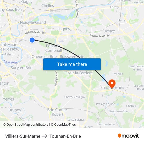 Villiers-Sur-Marne to Tournan-En-Brie map
