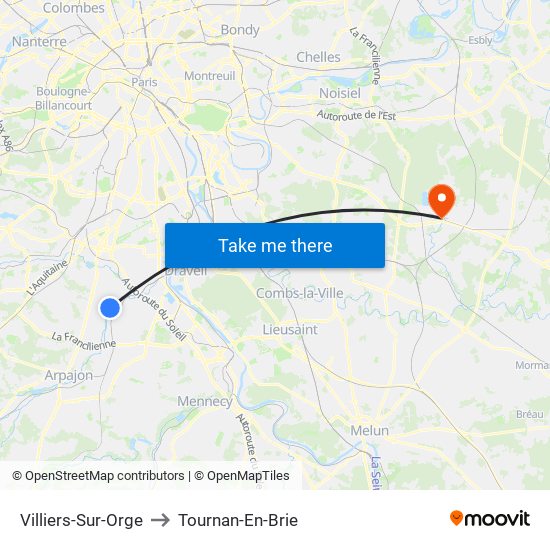 Villiers-Sur-Orge to Tournan-En-Brie map