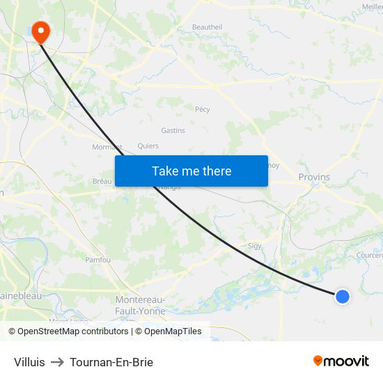 Villuis to Tournan-En-Brie map