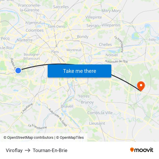 Viroflay to Tournan-En-Brie map