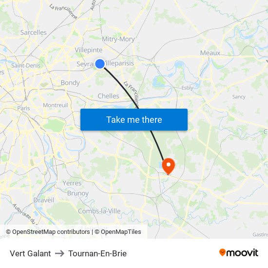 Vert Galant to Tournan-En-Brie map