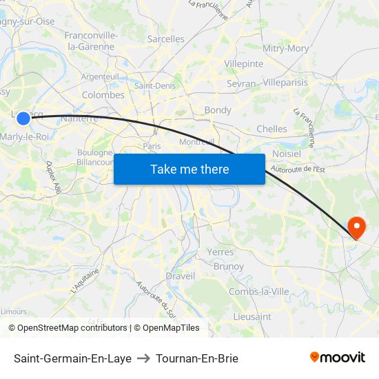 Saint-Germain-En-Laye to Tournan-En-Brie map