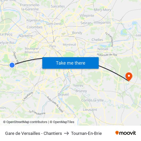 Gare de Versailles - Chantiers to Tournan-En-Brie map