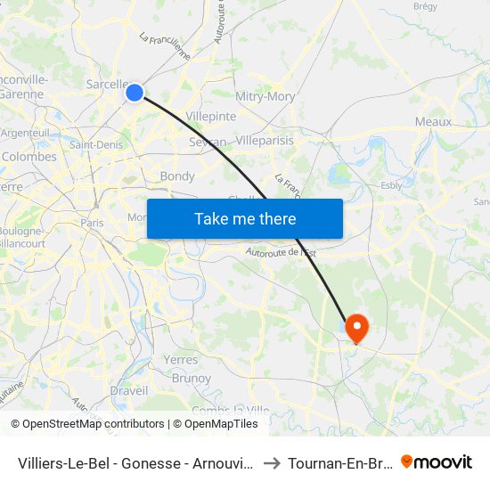 Villiers-Le-Bel - Gonesse - Arnouville to Tournan-En-Brie map