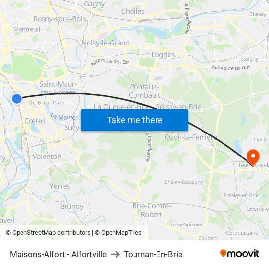 Maisons-Alfort - Alfortville to Tournan-En-Brie map