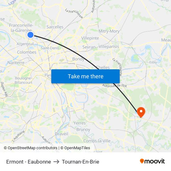 Ermont - Eaubonne to Tournan-En-Brie map