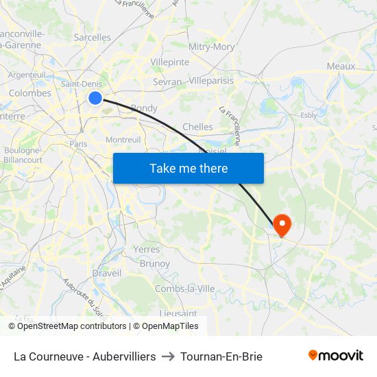 La Courneuve - Aubervilliers to Tournan-En-Brie map