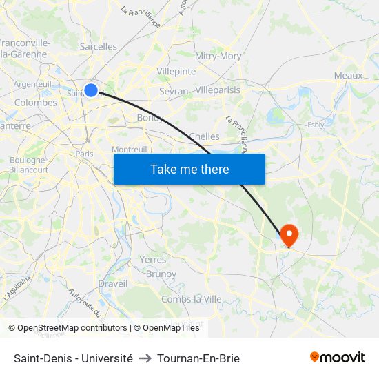 Saint-Denis - Université to Tournan-En-Brie map