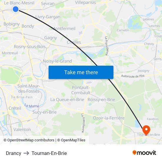 Drancy to Tournan-En-Brie map