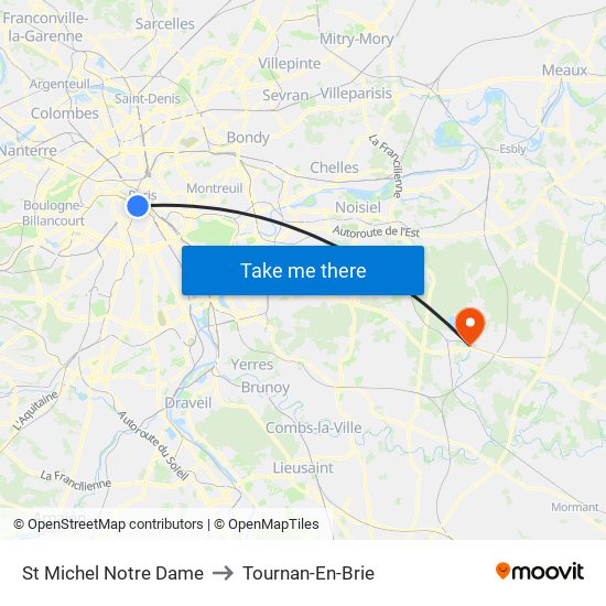 St Michel Notre Dame to Tournan-En-Brie map