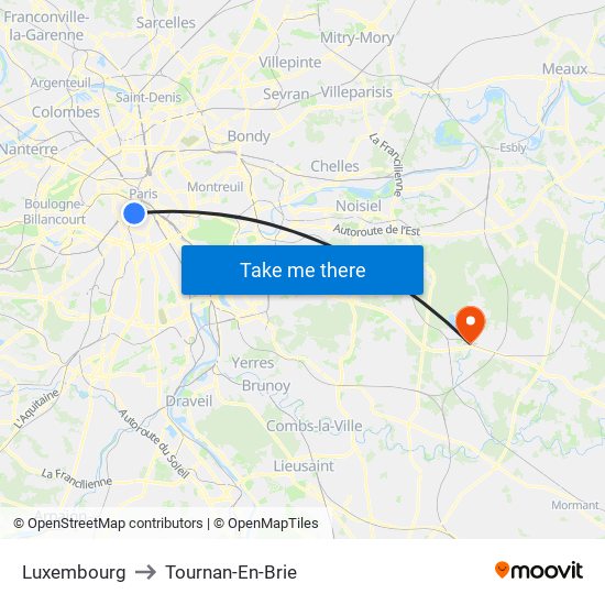 Luxembourg to Tournan-En-Brie map