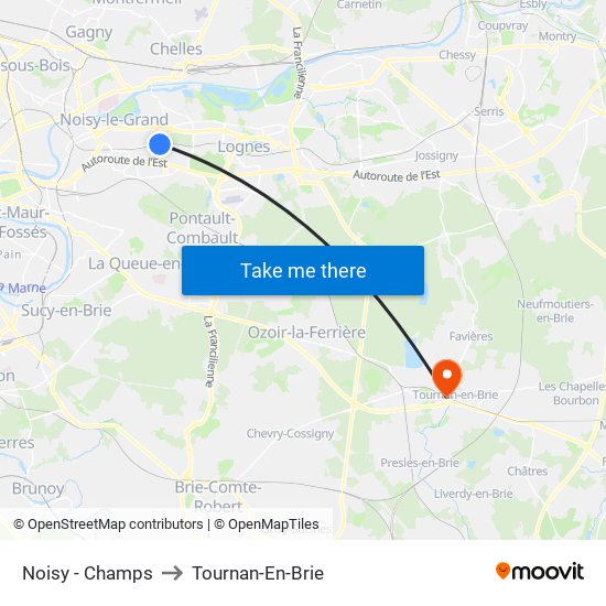 Noisy - Champs to Tournan-En-Brie map