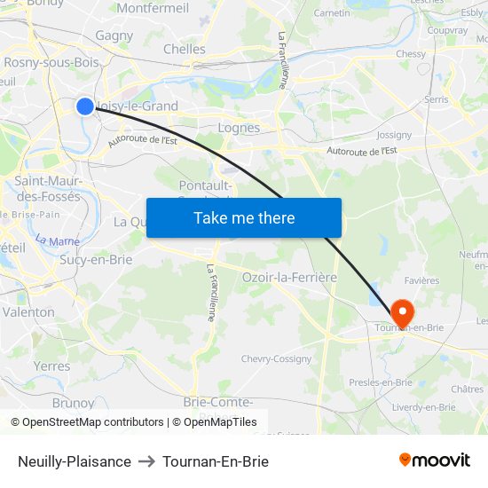 Neuilly-Plaisance to Tournan-En-Brie map