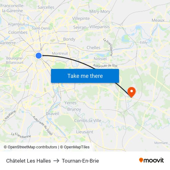 Châtelet Les Halles to Tournan-En-Brie map