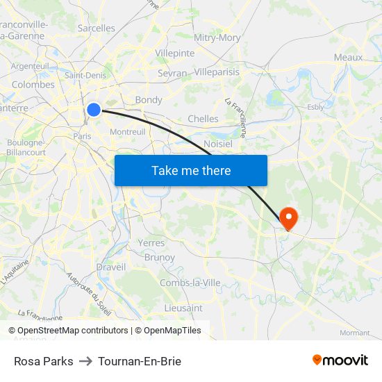Rosa Parks to Tournan-En-Brie map
