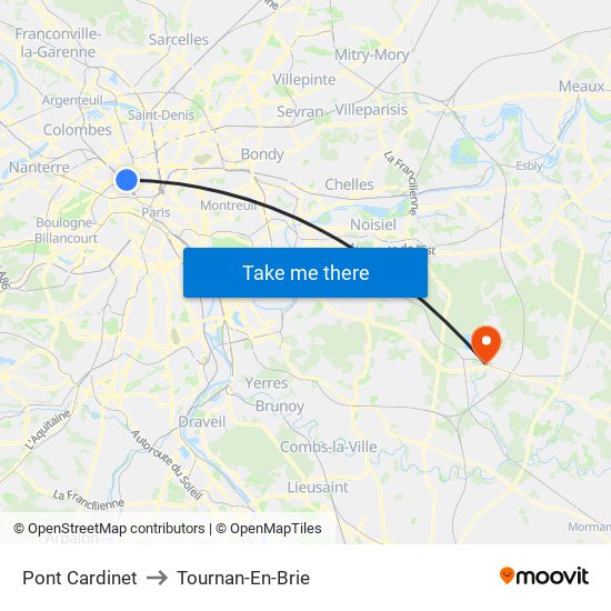 Pont Cardinet to Tournan-En-Brie map