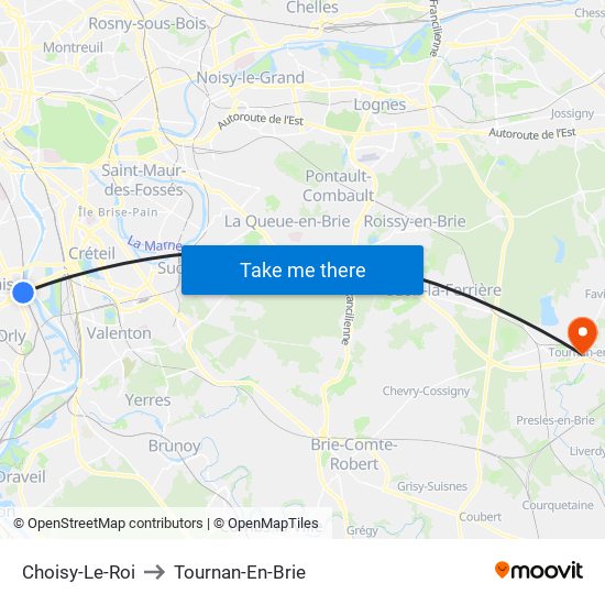 Choisy-Le-Roi to Tournan-En-Brie map