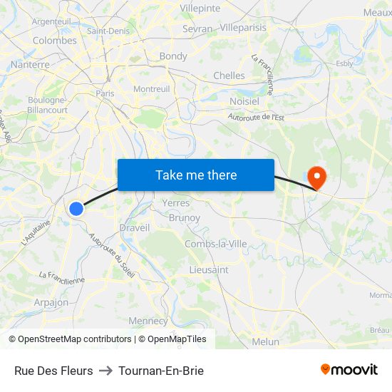 Rue Des Fleurs to Tournan-En-Brie map