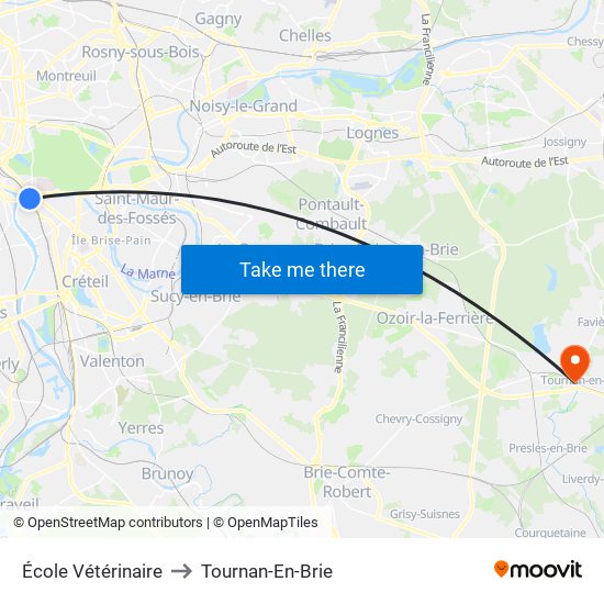 École Vétérinaire to Tournan-En-Brie map