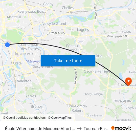 École Vétérinaire de Maisons-Alfort - Métro to Tournan-En-Brie map