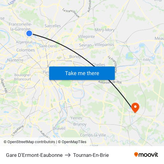Gare D'Ermont-Eaubonne to Tournan-En-Brie map