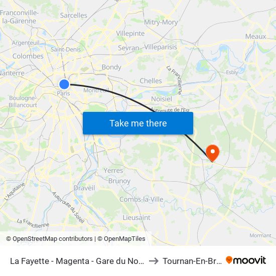 La Fayette - Magenta - Gare du Nord to Tournan-En-Brie map