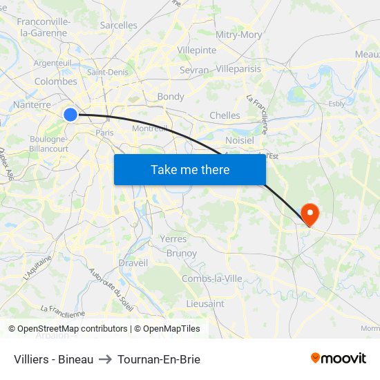 Villiers - Bineau to Tournan-En-Brie map