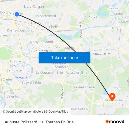 Auguste Polissard to Tournan-En-Brie map