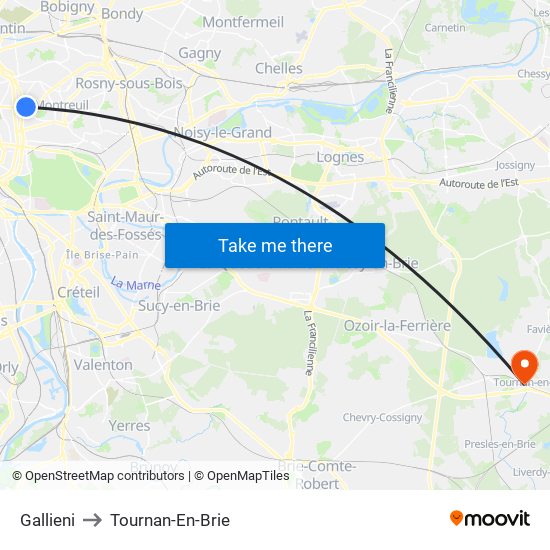 Gallieni to Tournan-En-Brie map
