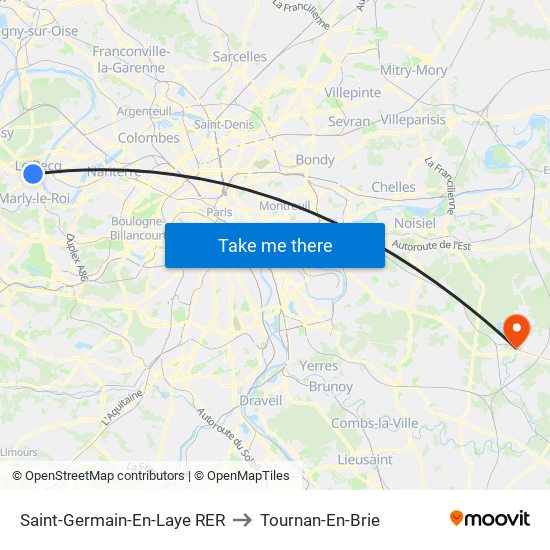 Saint-Germain-En-Laye RER to Tournan-En-Brie map